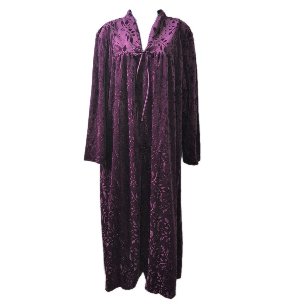 Hamilton Gold‎ Womens Purple Sculpted Zip Floral Embossed Robe Large - New